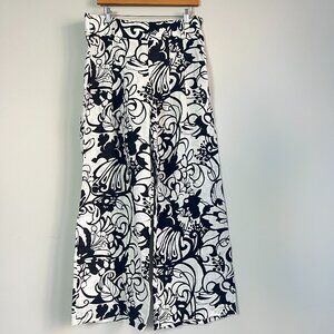 Elie Tahari Floral Linen Wide Legged Black White Pant Medium